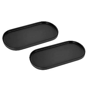 Kit 2 Bandeja Prato Oval 24 X 12cm Melamina Multiuso Preto
