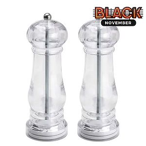 Conjunto 2 Moedor De Pimenta E Sal Acrilico Lamina Inox 17cm