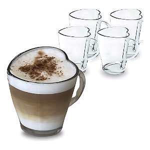 4 Canecas Vidro Heart Casual 240ml Transparente Class Home