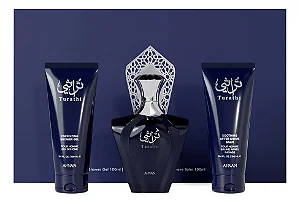 Perfume Árabe Kit Turathi 90ml Gel de Banho 100ml Bálsamo pós baraba 90ml AFNAN Eau De Parfum
