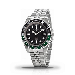 Relógio Masculino Mathey-Tissot Mathy Vintage GMT Sprite Quartzo Mostrador Preto H903ANV