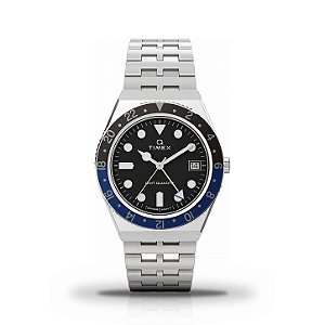 Relógio Masculino Timex Q GMT Quartzo Mostrador Preto Bisel Batman TW2V38100