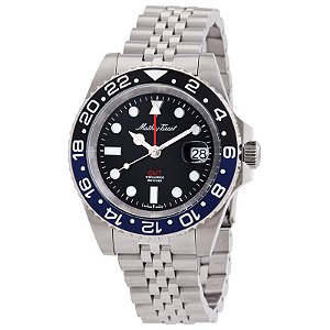 Relógio Masculino Mathey-Tissot Mathy Vintage GMT Mostrador Preto e Bisel Batman