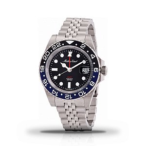 Relógio Masculino Mathey-Tissot Mathy Vintage GMT Batman Quartzo Mostrador Preto H903ANB