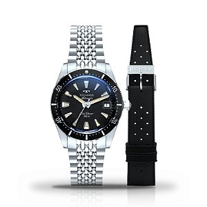 Relógio Masculino Technos Skydiver Automático 500M Edição Limitada Mostrador Preto