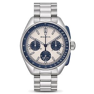 Relógio Masculino Bulova Lunar Pilot Cronógrafo Quartzo 262 kHz Mostrador Branco e Azul 43,5 mm 98K112