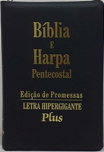 Bíblia e harpa hiper plus preta zíper