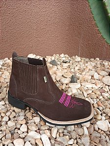 BOTINA TEXANA FEMININA NOBUCK CAFÉ / ROSA F1000