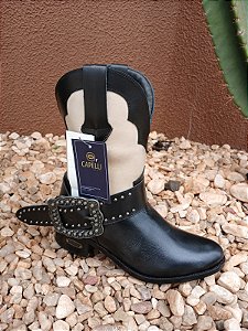 BOTA FEMININA PRETA OFF WHIT CAPELLI