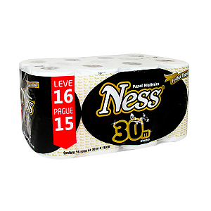 Papel Higiênico Ness 30 Metros Folha Dupla | 16 Rolos