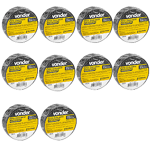 10 Fitas Isolante 19MM  Preta 5 Metros Vonder