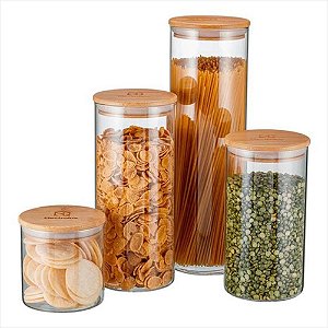 Kit Potes de Vidro Herméticos Com Tampa Bambu Electrolux Original 4 Unidades - A21392801