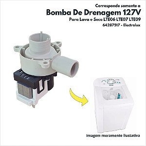 Eletrobomba De Drenagem Completa 127V Para Lava e Seca LTE06 LTE07 LTE09 Electrolux Original 64287517