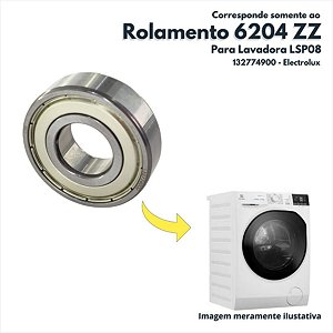 Rolamento 6204-ZZ Para Lava e Seca LSP08 Electrolux Original 132774900