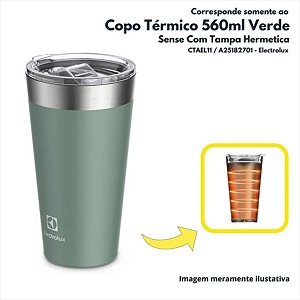 Copo Térmico 560ml Verde Sense Com Tampa Hermetica Electrolux Original CTAEL11 A25182701