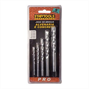 Conjunto Brocas Concreto Alvenaria 05 Peças Tungstênio e Zinco PRO StarTools AR0122