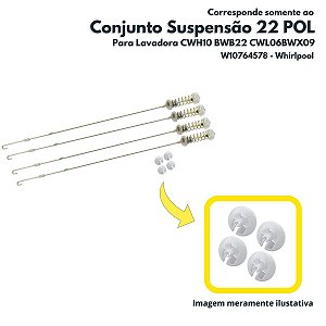 Conjunto Suspensão 22 POL Para Lavadora CWH10 BWB22 CWL06BWX09 Whirlpool W10764578 Original Brasteemp e Consul