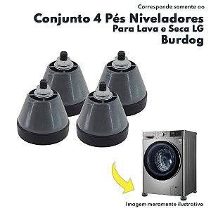 Conjunto 4 Pé Niveladores Cinzas Para Lava e Seca LG Burdog Kit 04 Unidades
