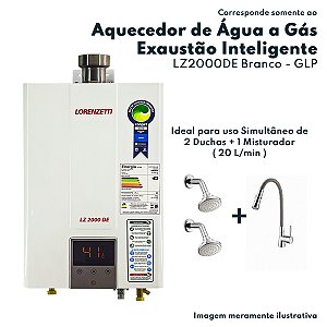 Aquecedor de Água a Gás Lz 2000 DE Branco GLP 20 Litros Por Minuto Bivolt Lorenzetti Exaustão Forçada Gás Liquefeito de