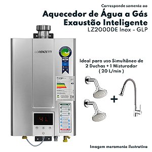 Aquecedor de Água a Gás Lz 2000 DE INOX GLP 20 Litros Por Minuto Digital Lorenzetti Exaustão Forçada LZ2000DE