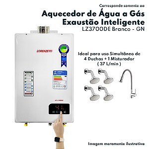 Aquecedor de Água a Gás LZ 3700 DE GN Branco Exaustão Forçada Diginal Bivolt 37 Litros Por Minuto Lorenzettiti Gás Natur