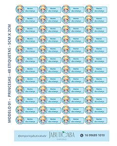 Etiqueta termocolante transfer DTF Têxtil para tecidos - Princesas