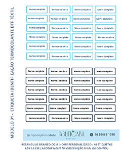 Etiqueta termocolante transfer DTF Têxtil Tecidos - Nome