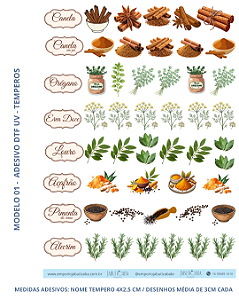 Adesivo DTF UV folha A4 - Temperos Cozinha