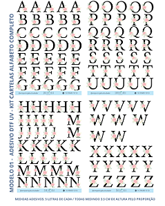 Kit Adesivo DTF UV Folhas A4 - Letras do Alfabeto
