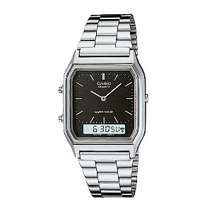 Relógio Casio Vintage Anadigi Prata Fundo Preto AQ-230A-1DMQ