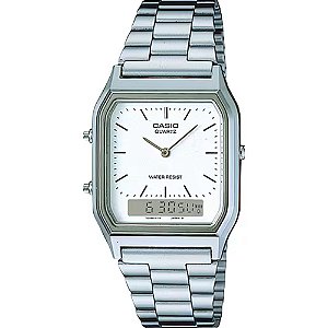 Relógio Casio Vintage Anadigi Prata Fundo Branco AQ-230A-7DMQ