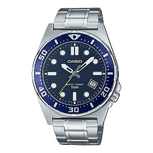 Relógio Casio Masculino Analógico Prata Azul MTD-135D-2AVDF