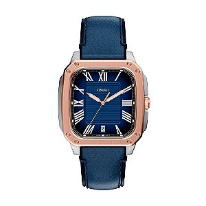 Relógio Fossil Masculino Crosb Prata Azul Couro FS6149/0AN