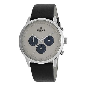 Relógio Masculino Oslo Cronógrafo Slim Couro Preto OMBSCCVD0001 I1PX