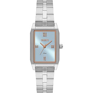 Relógio Feminino Orient Retangular Prata Mostrador Azul LBSS0095 D3SX