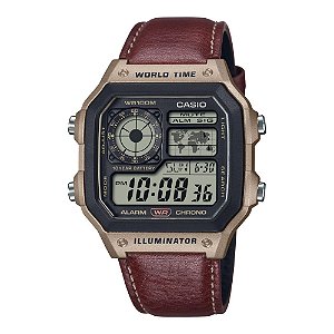 Relógio Masculino Casio Royale AE-1200WHL-5AVDF Digital de Couro Marrom