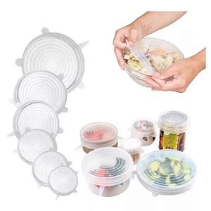 Kit 06 Tampas de Silicone Universal Ajustável Panelas Potes