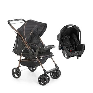 CARRINHO MILANO REVERSIVEL PRETO COBRE + BEBÊ CONFORTO - GALZERANO