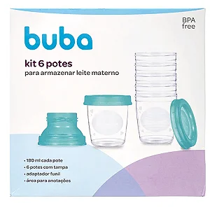 KIT 6 POTES PARA ARMAZENAR LEITE MATERNO - BUBA
