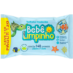 Toalhas Umedecidas Bebê Limpinho Com Aloe Vera 140 Unidades
