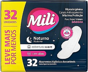 Absorvente Mili Noturno Com 32 Unidades Suave Com Abas