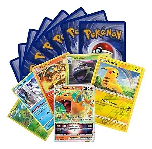 KIT Cartas Pokémon TCG Coleções Diversas: 90 cartas comuns + 10 Brilhantes + 1 Ultra Rara