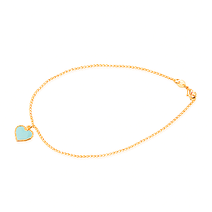 Tornozeleira Dourada De Coração Azul