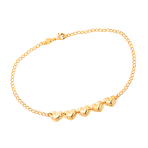 Tornozeleira Dourada 5 Corações