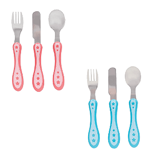 Kit Talher Infantil Estrelinhas Buba Garfo Colher Faca Bebê Inox