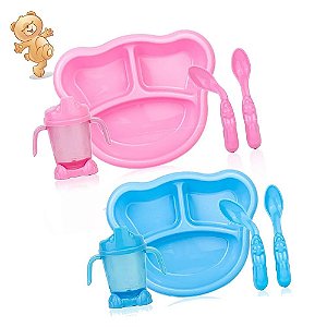Kit Refeição Infantil Papinha Bebê Prato Copo E Colher Fofo Adoleta