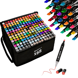 Estojo Canetinhas Marcador 168 Cores Artisticas Ponta Dupla