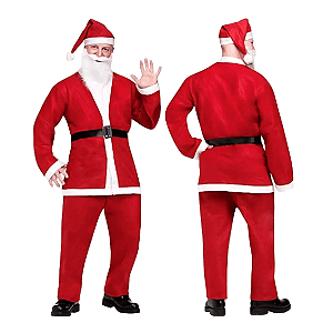 Roupa Papai Noel Veludo Luxo 5 Peças Natal Completa Brilhante