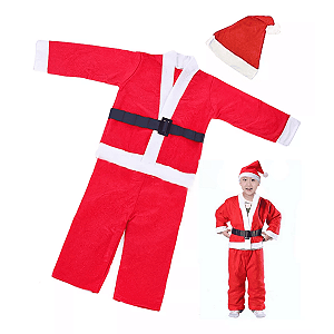 Fantasia Papai Noel Infantil Criança Natal Com Gorro Roupa Natalina