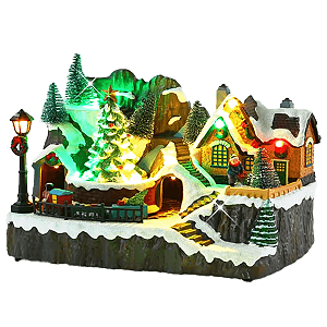 Vila Natalina Musical Mini Cenário Natal Com Luz Trem Em Movimento Decoração Luxo
